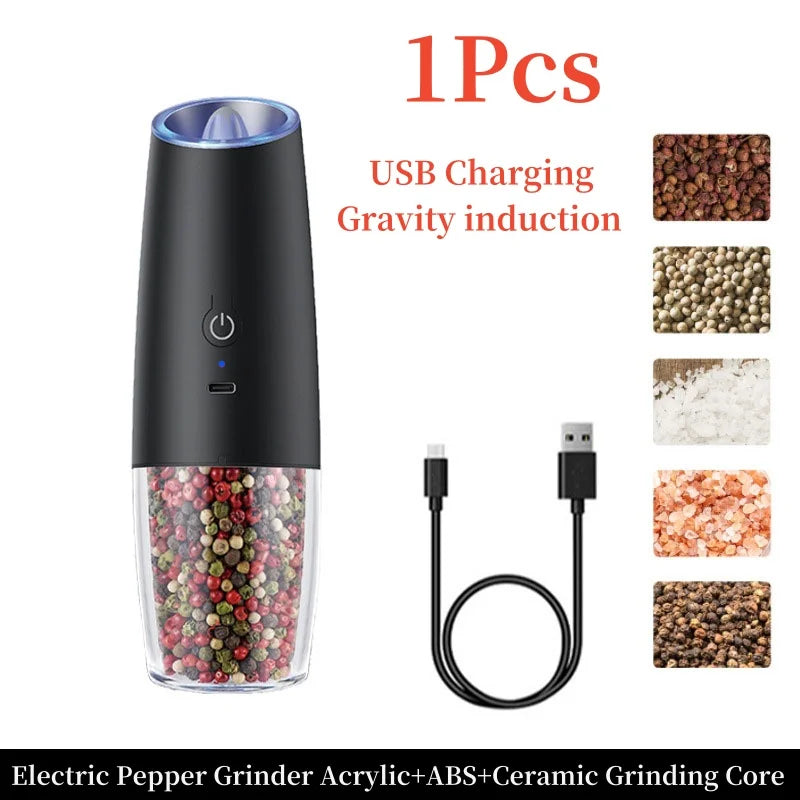 Gravity Induction Electric Salt and Pepper Grinder, USB Charging, Spice Shakers, Kitchen Tool, Pepper Mill Set, Seasoning Bottle
