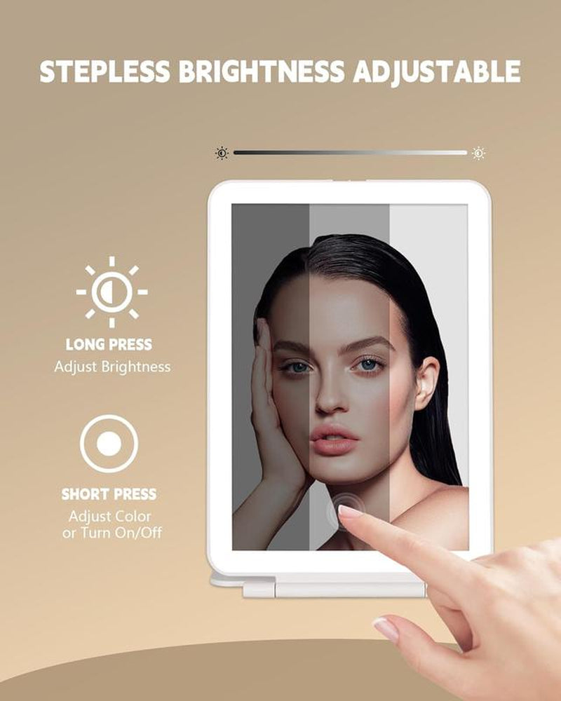 Rechargeable Travel Makeup Mirror with 72 LED Lights – Touch Screen, 3 Color Modes, Compact & Portable - Perfect Valentine Gift